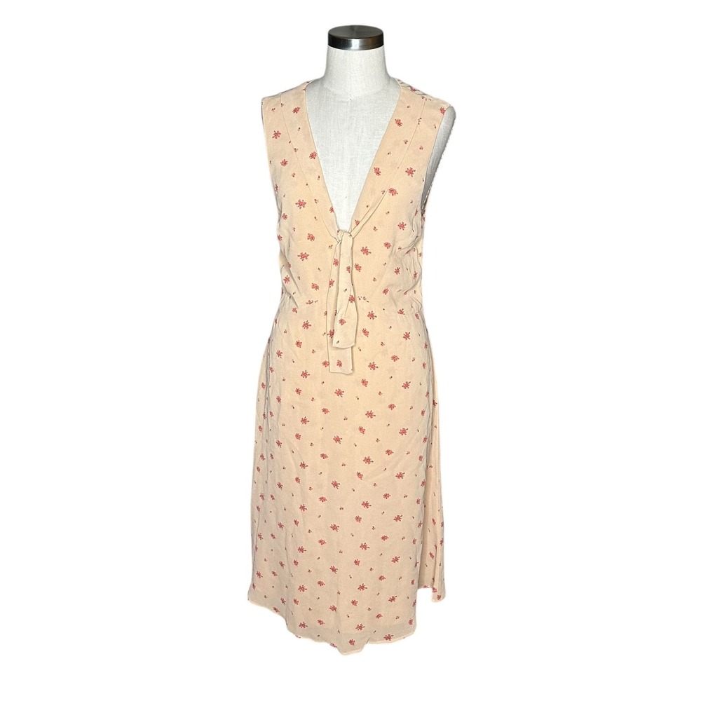 REFORMATION Floral Tie Front Midi Dress Sleeveless V Neck Caramel Pink Size 8